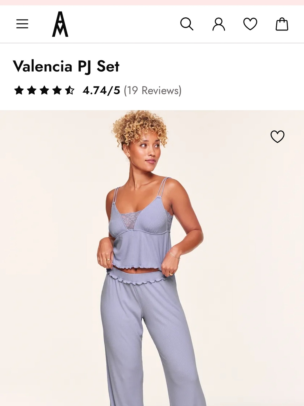 Adore Me Lavender Ribbed Lace-Trim Cami & Wide-Leg Pajama Set; Used, Medium.